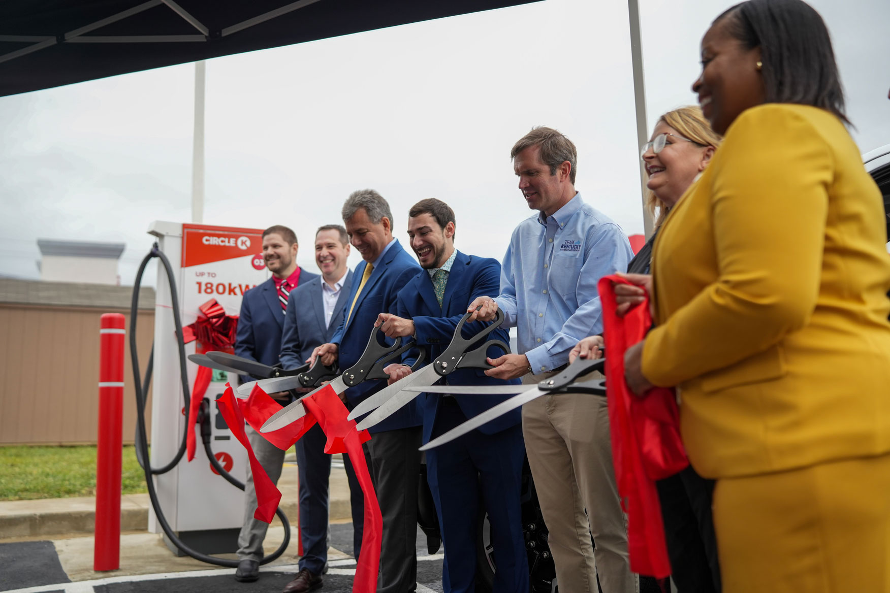 Ribbon cutting at charging station